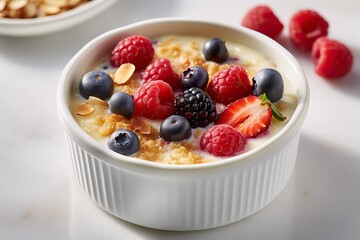 Fit and healthy baked oats with nuts and fruits. Generative AI