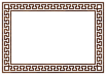 Greek frame ornaments, meanders. Square meander border from wooden walnut repeated Greek motif Vector illustration