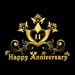 Luxurious Elegant 11th Anniversary Logo Design, 11th Anniversary Celebration, Anniversary Design Element