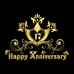Luxurious Elegant 17th Anniversary Logo Design, 16th Anniversary Celebration, Anniversary Design Element