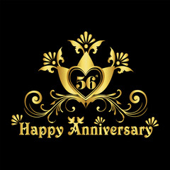 Luxurious Elegant 56th Anniversary Logo Design, 56th Anniversary Celebration, Anniversary Design Element