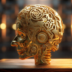Golden brain of artificial intelligence in blurry background / generated by Ai / Ai
