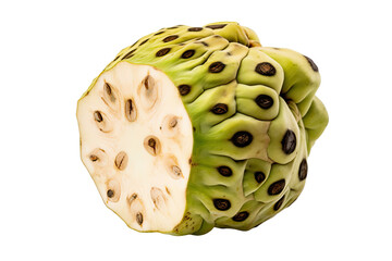 Closeup of a cherimoya isolated on transparent background. Generative AI