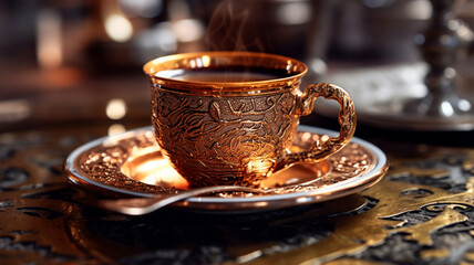 Turkish coffee in a vintage cup, Generated AI