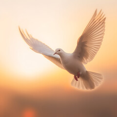 Beautiful white dove flying through the air. generative ai - obrazy, fototapety, plakaty