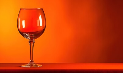  a wine glass sitting on a table in front of an orange background with a red light in the middle of the glass and a red light in the middle of the glass.  generative ai