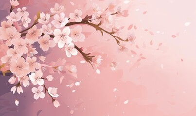 Obraz na płótnie Canvas a branch of a blossoming cherry tree with pink and white flowers on a pink and purple background with a place for text or image. generative ai