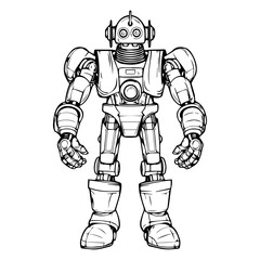 Vintage full-body robot with a charming retro design, featuring rusty metal, clunky joints, and glowing vacuum tubes, evoking a nostalgic sense of mechanical wonder from a bygone era