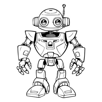 black and white robot standing clip art preview