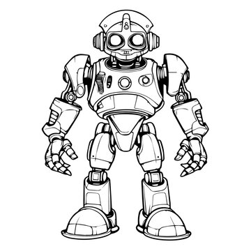 black and white robot standing clip art preview