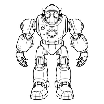 retro robot standing, black and white clip art preview