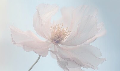  a pink flower with a blue sky in the background of it's image is a blurry image of a flower.  generative ai