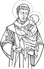 Hand drawn illustration of Saint Anthony of padua..