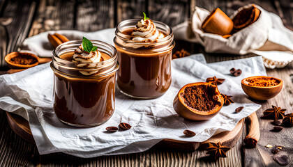 Chocolate Pudding Encircled by a Delightful Array of Fresh Fruits and Scattered Nutty