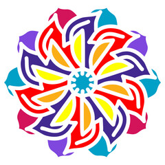 Colorful stencil mandala with abstract flower ornament