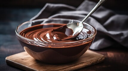 freshly made chocolate cream paste with nuts on a wooden table. Country style.world chocolate day.Generative AI