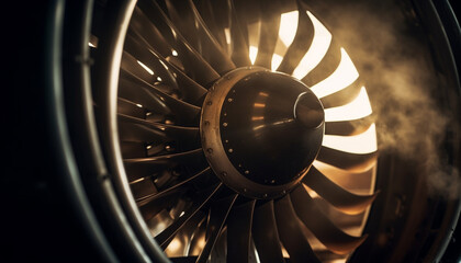 Shiny metal propeller turning on aircraft engine generated by AI