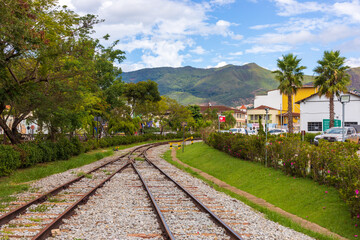Fototapeta na wymiar Iron rails in the center of Mariana