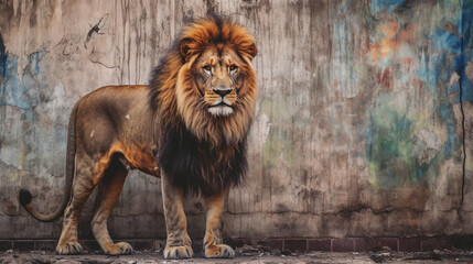 Majestic Lion In Front Of A Graffiti Wall Generated With Ai