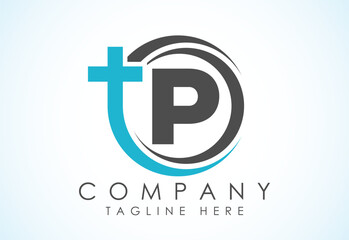 Obraz premium English alphabet P with church logo sign. Christian sign symbols. The cross of Jesus logo for christian church