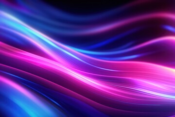 Fototapeta premium Abstract background featuring high-speed neon wave lines. Bathed in a captivating interplay of pink and blue lights, this image evokes a sense of dynamism and innovation. Generative AI.