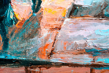 Macro. Abstract art. Expressive embossed pasty oil paints and reliefs. Colors: white,ocher, grey, brown, black.