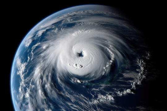 Hurricane Florence over Atlantics. Satellite view. Super typhoon over the ocean. The eye of the hurricane. The atmospheric cyclone.View from outer space Some elements of this image furnished by NASA. 