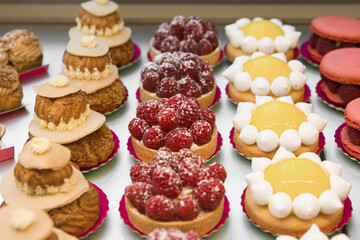 Raspberry tartlets lemons the french macaroons Paris Brest