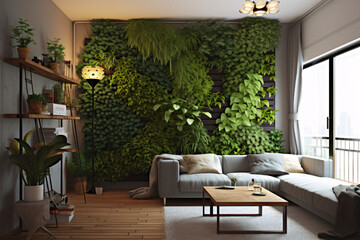 Vertical gardening in the apartment. Loft interior style Generative AI