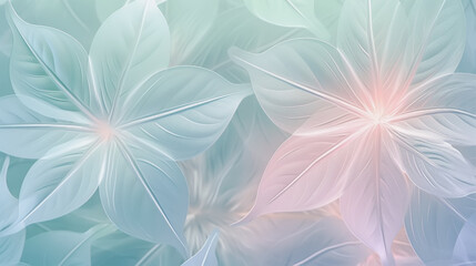 Two tender flowers with fragile petals close-up in pastel pink blue shades, Generative AI delicate background