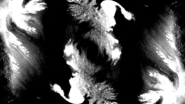 Abstract ink background intro reveal transition titles rorschach splatter wave effect  black and white
