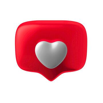 3d Heart Textbox, Heart Icon, Love Social Media Notification, Love Icon For Instagram On The Chat Box. Set Like Heart Icon On A Red Pin. Set Of Heart In Speech Bubble Icon. 3d  Render