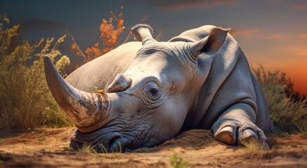Fototapeta premium Sleeping Rhino created with Generative AI Technology, ai, generative