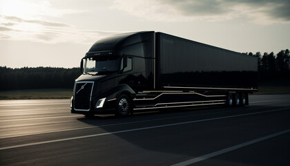 Truck on the road with dark clouds in the background