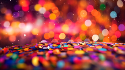 Celebration of Color, Colorful Confetti and Bokeh on a Carnival Background. Generative AI