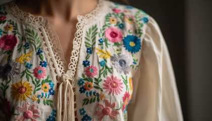Young women in traditional clothing with embroidery generated by AI
