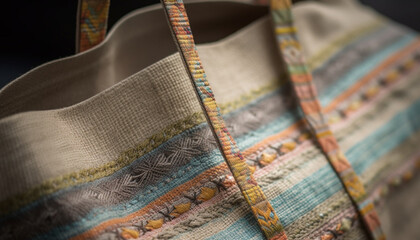 Woven wool textile with multi colored striped pattern generated by AI