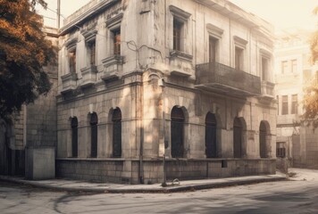 Fototapeta na wymiar an old stone street in a city, in the style of dark beige and orange Generative Ai