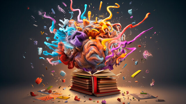 Concept art of a human brain exploding with knowledge and creativity. Generative AI