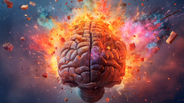 Concept art of a human brain exploding with knowledge and creativity. Generative AI