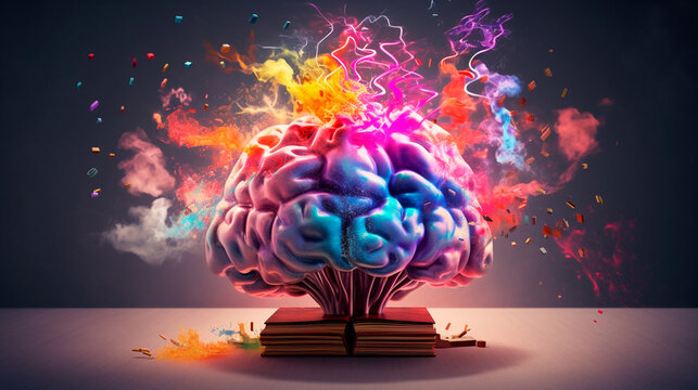 Concept art of a human brain exploding with knowledge and creativity. Generative AI