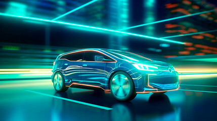 Obraz premium contemporary automobile getting electricity from renewable power generation. Generative AI