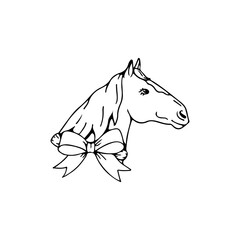 vector illustration of a horse's head with a ribbon