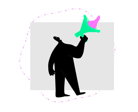 speaker with a huge loudspeaker with his tongue, symbolic vector illustration about divulging news, press, media