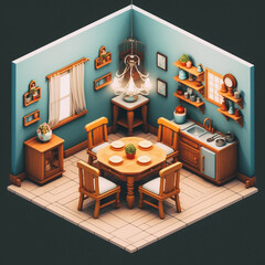 3D cute isometric dining - created with Generative AI technology