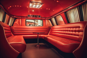 expensive luxurious red leather interior of a limousine car - obrazy, fototapety, plakaty