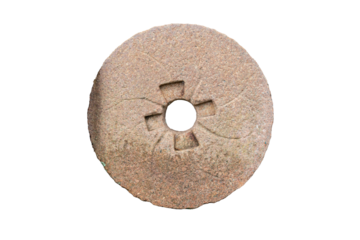 Stone wheel of water mill isolated on white background