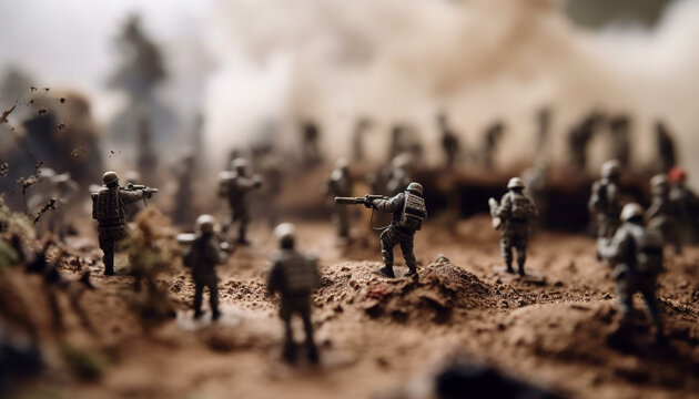 Toy soldiers in mud, aiming for victory generated by AI