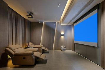 Entertainment and home cinema room. 3d rendering
