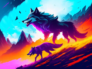 Fototapeta premium wolf in the night,Generative AI